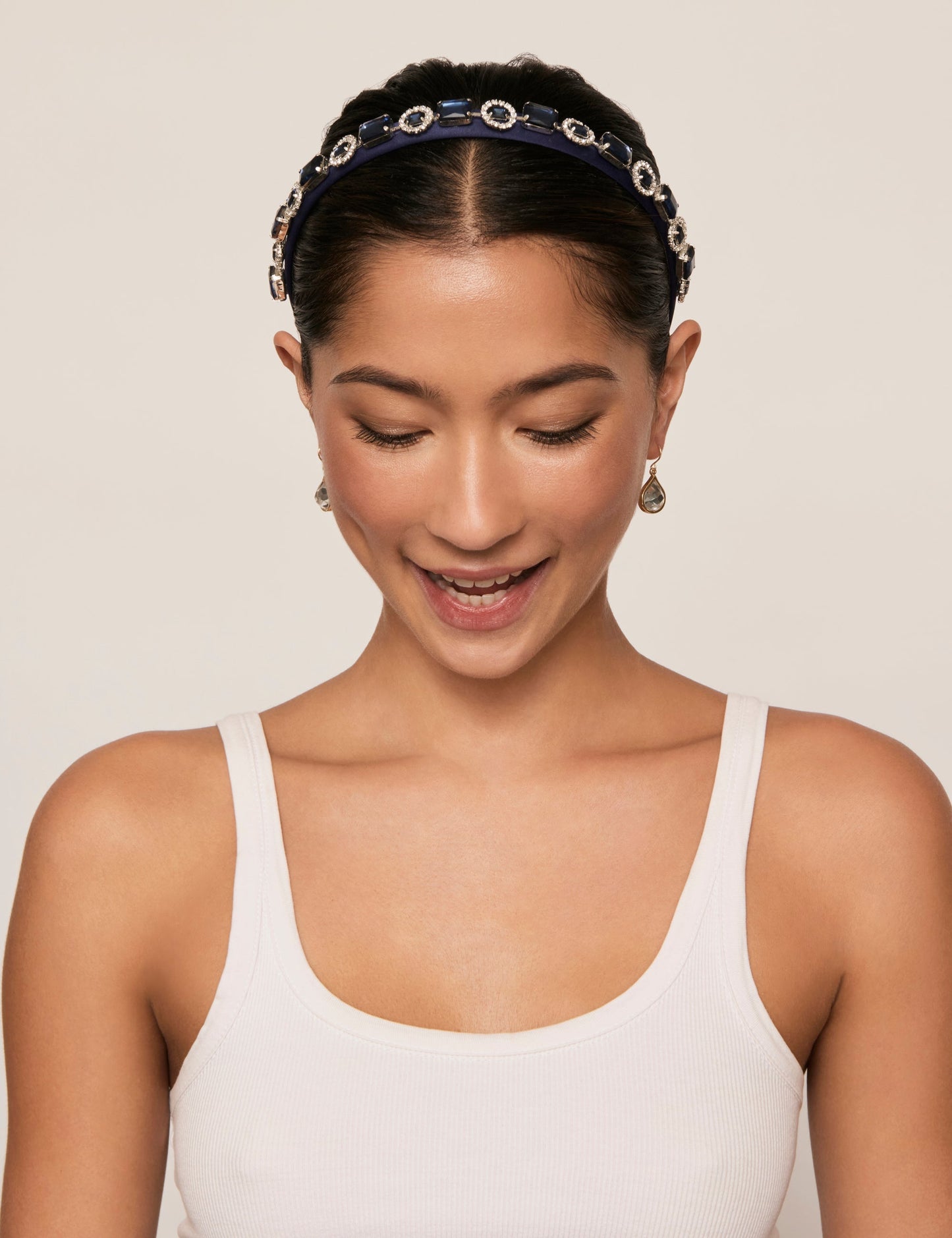 GROUP48 Navy Bejewelled Narrow Headband (Print)