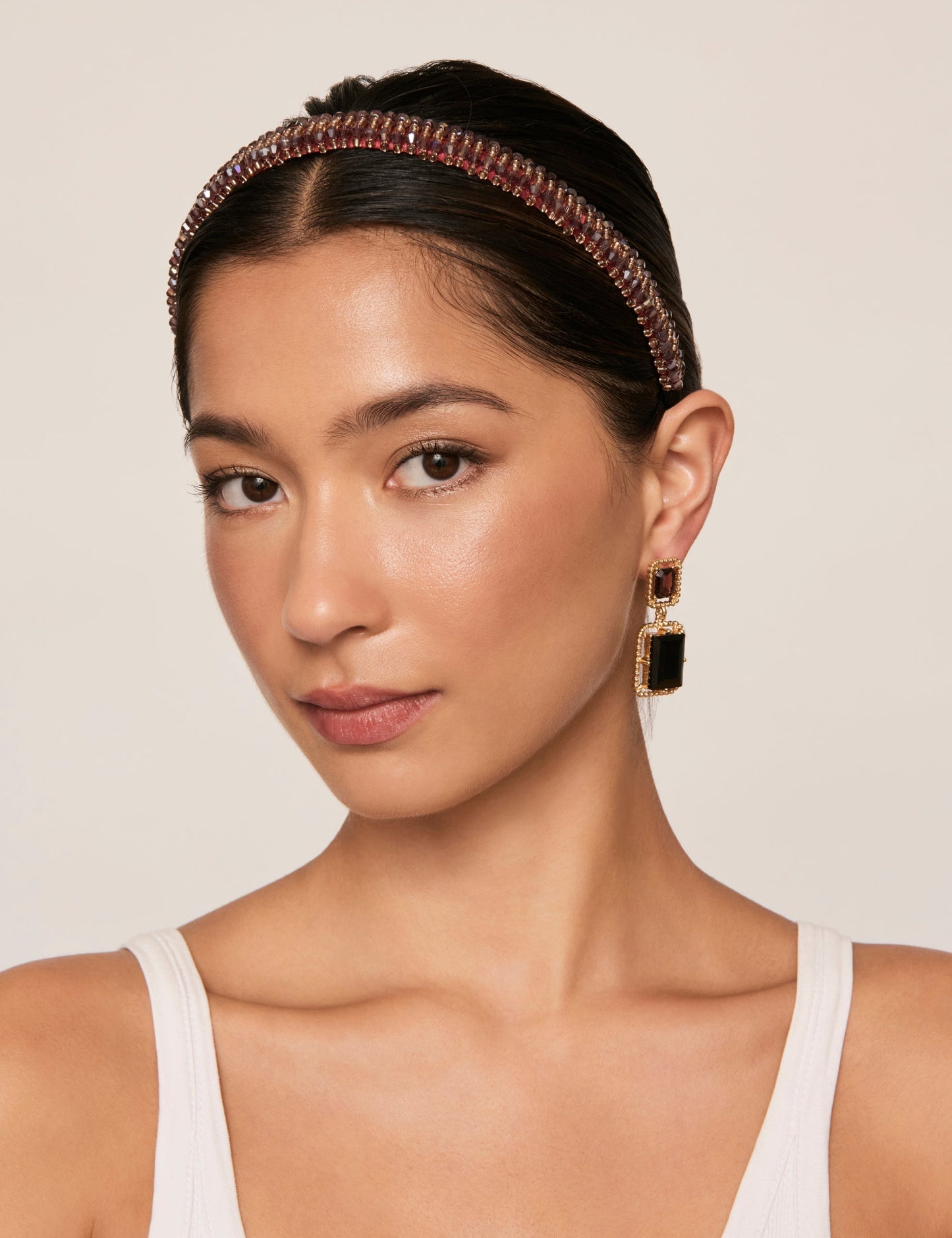Image of Hair Accessories. Productname: Colette Burgundy Beaded Narrow Headband in Print colour by brand - Colette