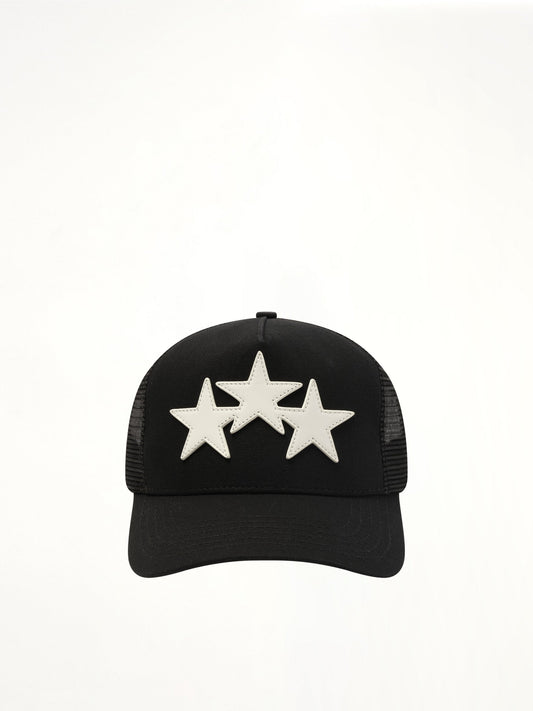 Image of Hats. Product name - 3 Star Trucker Hat in Black colour by brand - AMIRI