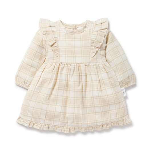 Beige Plaid Ruffle Flannel Dress