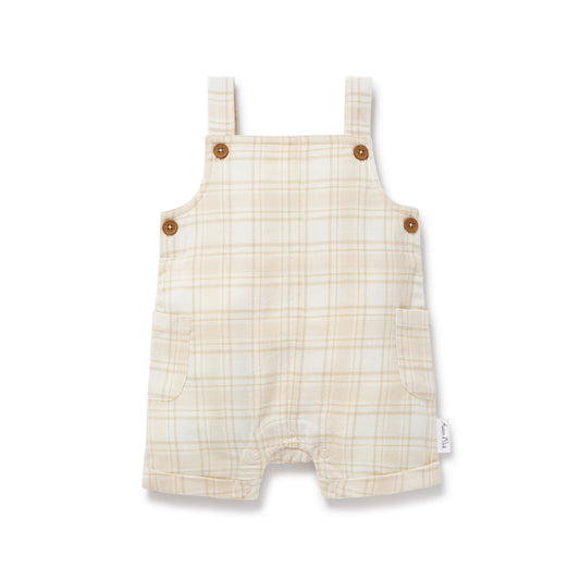 Beige Plaid Flannel Overalls