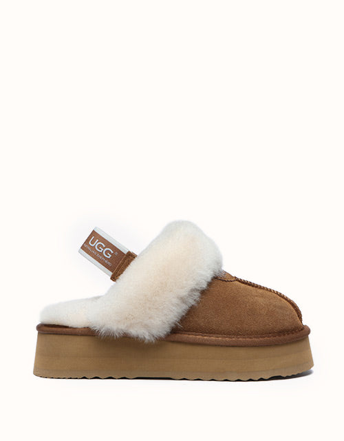 Image of Heels. Product name - AUSTRALIAN SHEPHERD® Waffle Platform Slippers in Chestnut colour by brand - Australian Shepherd