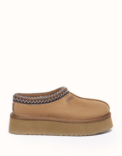 Image of Heels. Product name - AUSTRALIAN SHEPHERD® Hippie Platform Slippers in Chestnut colour by brand - Ugg Australian Shepherd
