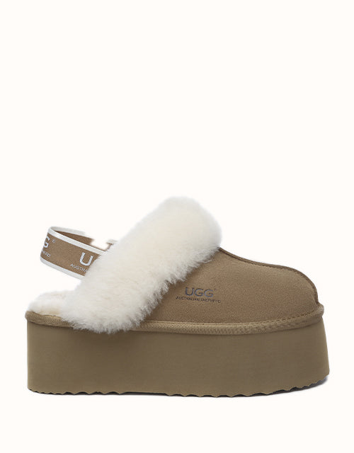 Image of Heels. Product name - AUSTRALIAN SHEPHERD® Muffin Plus Platform Slippers in Chestnut colour by brand - Ugg Australian Shepherd
