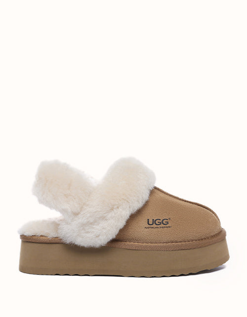 Image of Heels. Product name - AUSTRALIAN SHEPHERD® Musa Platform Slippers in Chestnut colour by brand - Ugg Australian Shepherd
