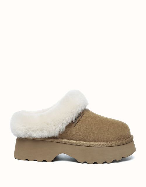Image of Heels. Product name - AUSTRALIAN SHEPHERD® Murray Platform Slippers in Chestnut colour by brand - Ugg Australian Shepherd