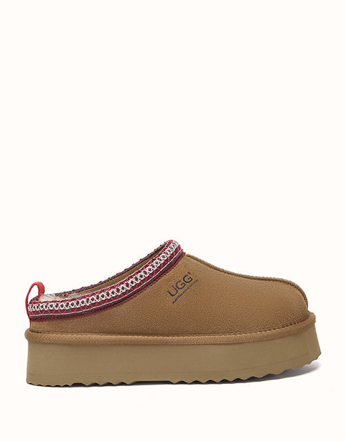 Image of Heels. Product name - AUSTRALIAN SHEPHERD® Tay Platform Slippers in Chestnut/Red colour by brand - Ugg Australian Shepherd