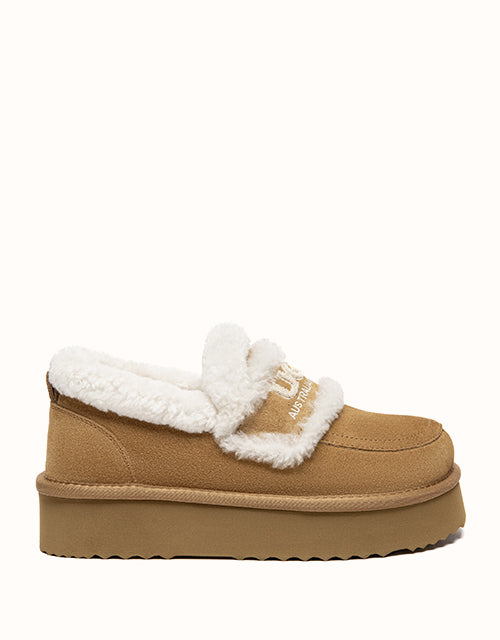 Image of Heels. Product name - AUSTRALIAN SHEPHERD® Rilee Platform Loafers in Chestnut colour by brand - Ugg Australian Shepherd