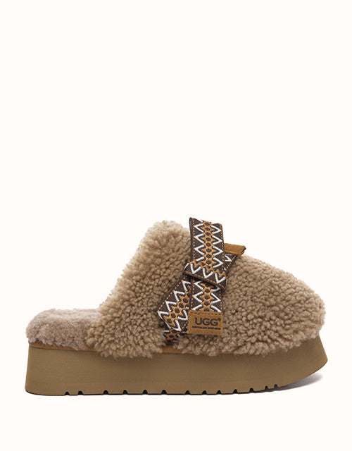 Image of Heels. Product name - AUSTRALIAN SHEPHERD® Cecil Platform Slippers in Brown colour by brand - Ugg Australian Shepherd