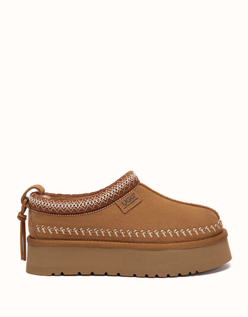 Image of Heels. Product name - AUSTRALIAN SHEPHERD® Canlia Platform Slippers in Chestnut colour by brand - Ugg Australian Shepherd