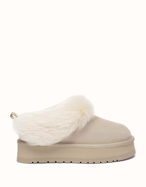 Image of Heels. Product name - AUSTRALIAN SHEPHERD® Mianee Platform Slippers in Sand colour by brand - Ugg Australian Shepherd