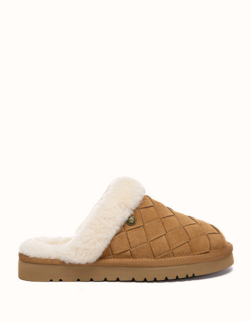 Image of Slippers. Product name - AUSTRALIAN SHEPHERD® Weavey Cozy Slippers in Chestnut colour by brand - Ugg Australian Shepherd