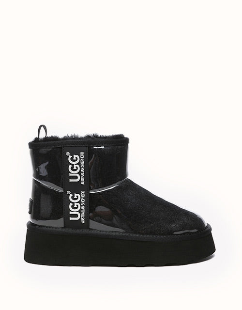 Image of Heels. Product name - AUSTRALIAN SHEPHERD® Coated Classic Platform Boots in Cream colour by brand - Ugg Australian Shepherd