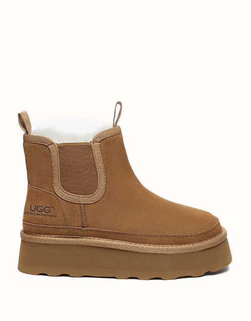 Image of Heels. Product name - AUSTRALIAN SHEPHERD® Chelsie Platform Boots in Chestnut colour by brand - Ugg Australian Shepherd