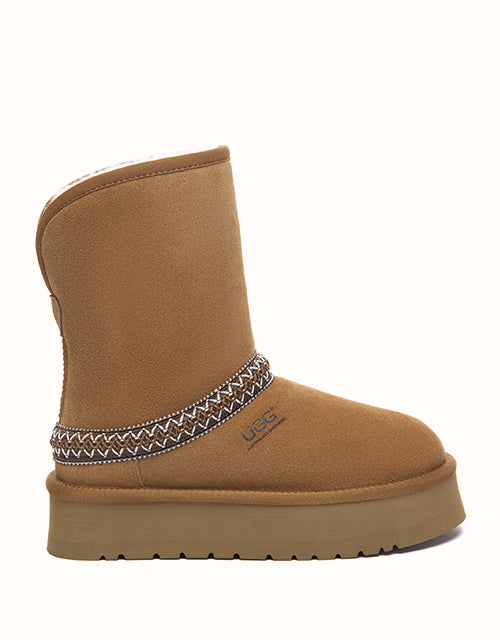 Image of Heels. Product name - AUSTRALIAN SHEPHERD® Short Fayle Platform Boots in Chestnut colour by brand - Ugg Australian Shepherd