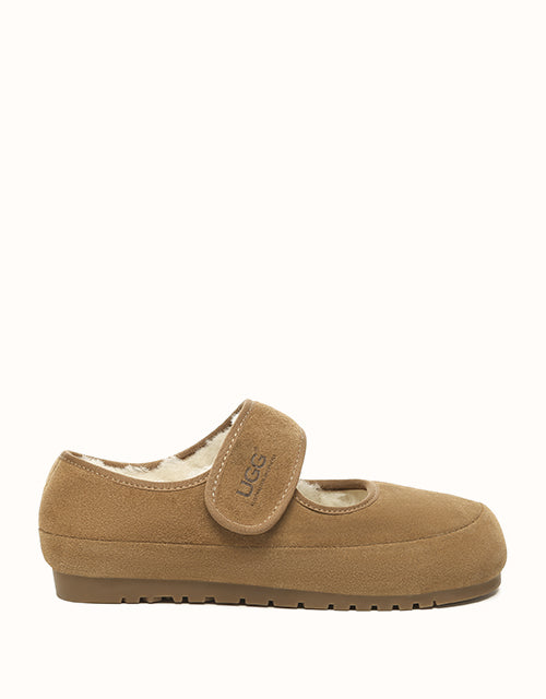 Image of Flats. Product name - AUSTRALIAN SHEPHERD® Millie Mary Jane Slippers in Chestnut colour by brand - Ugg Australian Shepherd