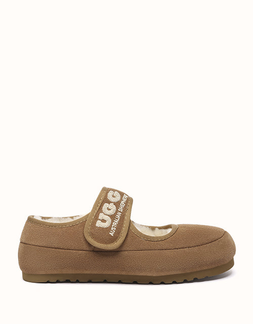 Image of Flats. Product name - AUSTRALIAN SHEPHERD® Velvi Mary Jane Slippers in Chestnut colour by brand - Ugg Australian Shepherd