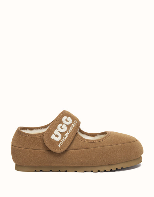 Image of Flats. Product name - AUSTRALIAN SHEPHERD® Velvi Kids Mary Jane Slippers in Chestnut colour by brand - Ugg Australian Shepherd