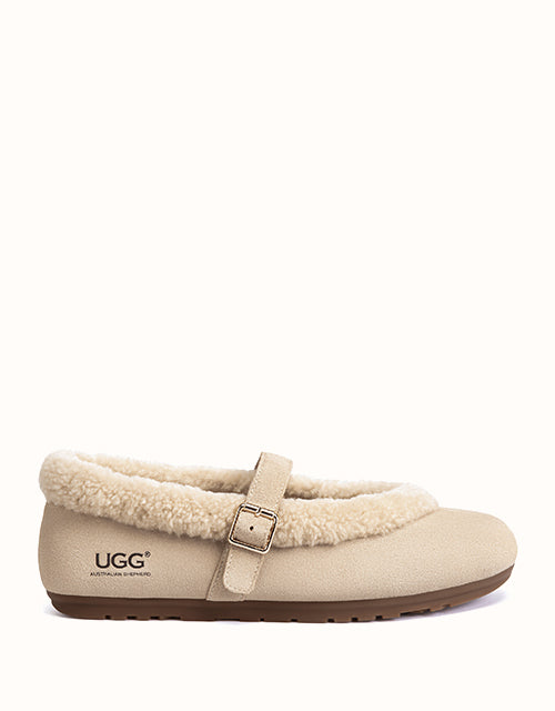 Image of Flats. Product name - AUSTRALIAN SHEPHERD® Lunelle Mary Jane Ballet Flat in Sand colour by brand - Ugg Australian Shepherd