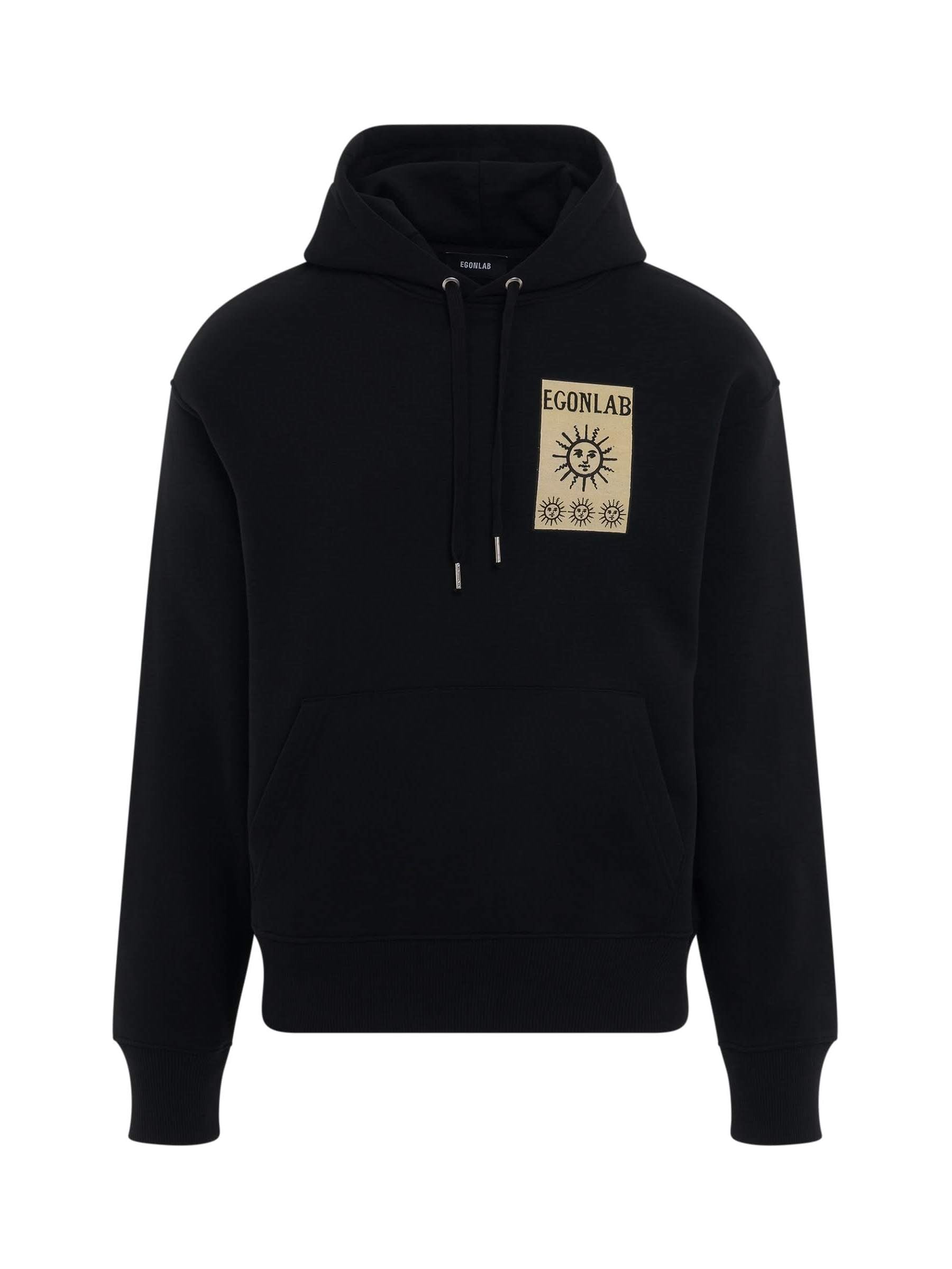 Image of a model wearing Outerwear. Productname: EGONLAB Sun Nine Hoodie in BLACK colour by brand - EGONLAB