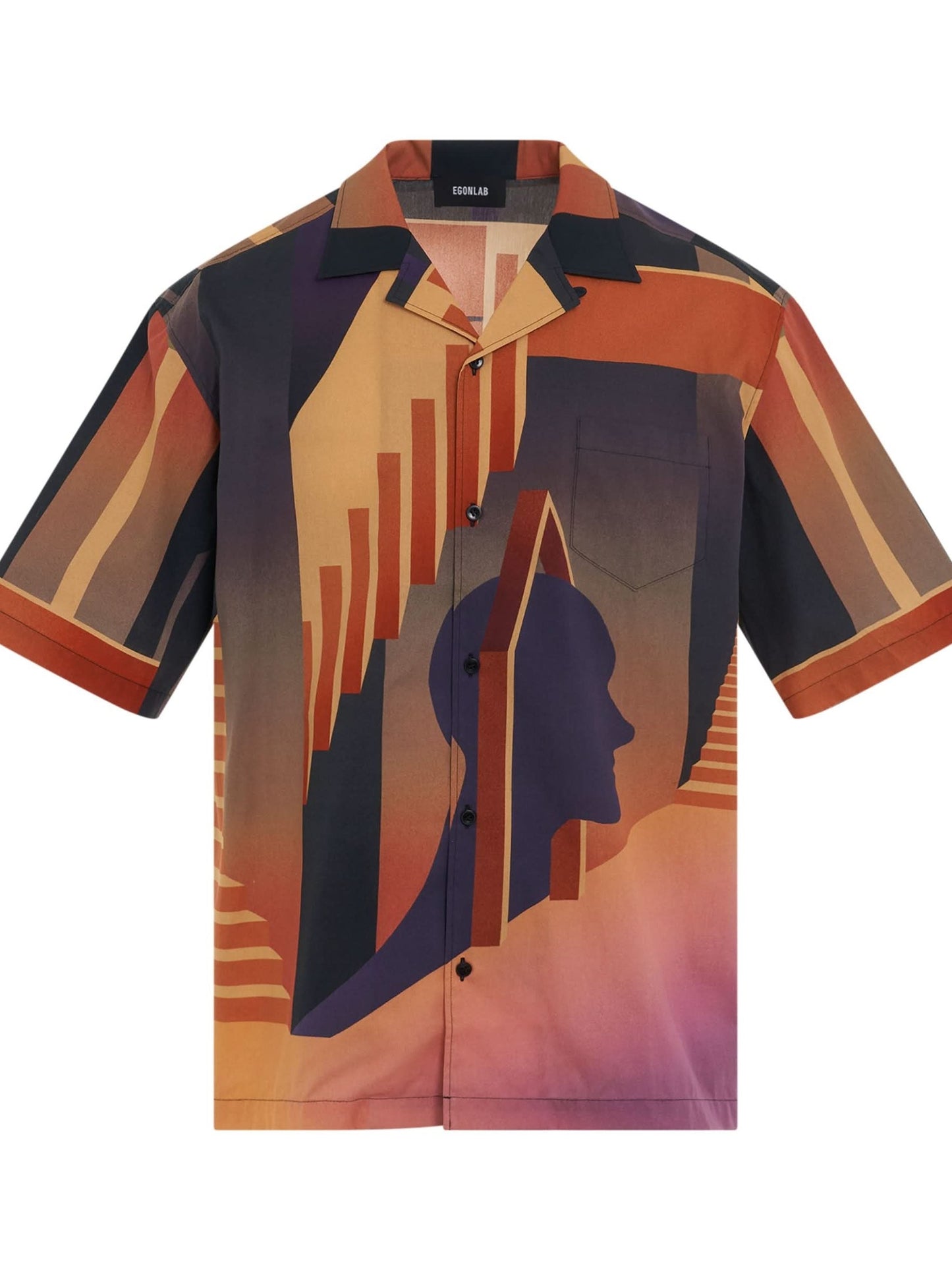 Image of a model wearing Tops. Productname: EGONLAB Graphic Bowling Shirt in BROWN colour by brand - EGONLAB