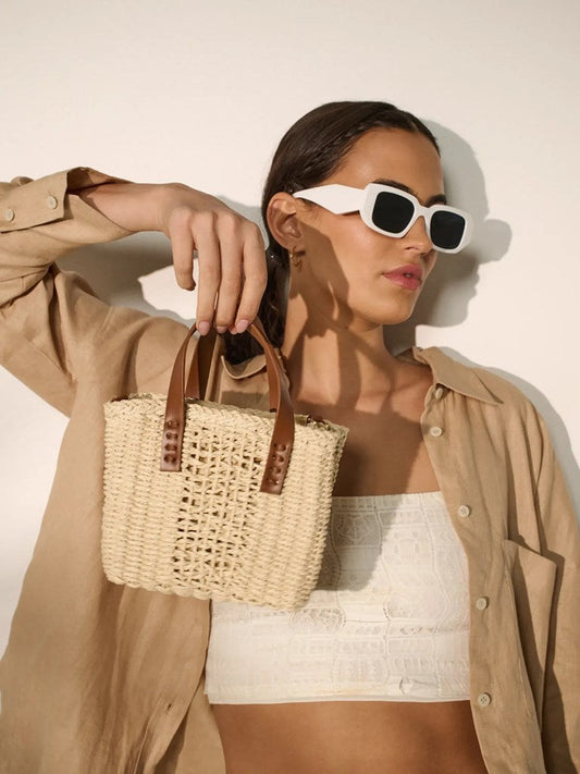 Image of Bags. Product name - Piccolo Petit Straw Bag Beige in Beige colour by brand - Betty Basics