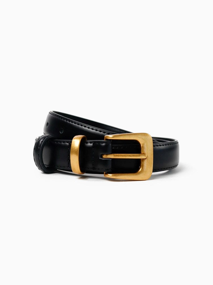 Image of Belts. Product name - Greta Thin Genuine Leather Belt Black in Black colour by brand - Betty Basics