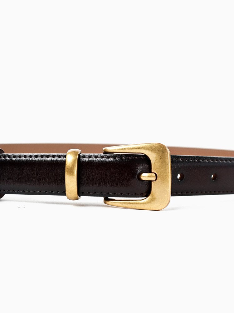 Betty Basics Greta Thin Genuine Leather Belt (Black)