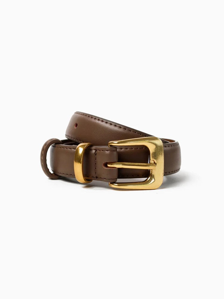 Image of Belts. Product name - Greta Thin Genuine Leather Belt Taupe in Taupe colour by brand - Betty Basics