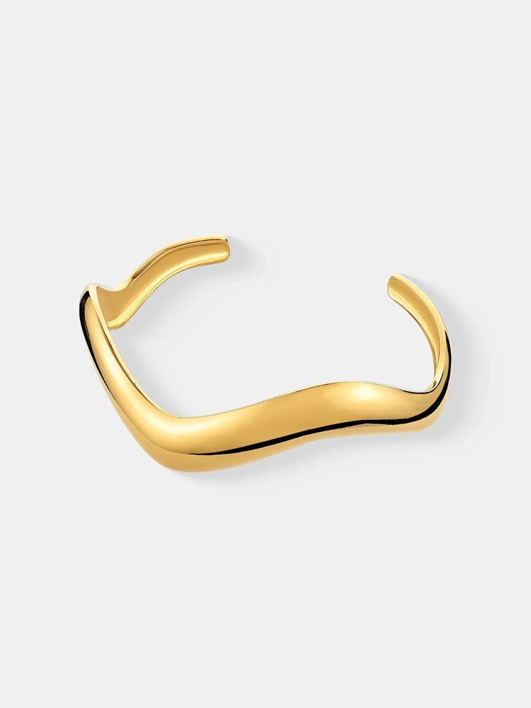 Betty Basics Wavy Slim Adjustable Bangle (Gold)