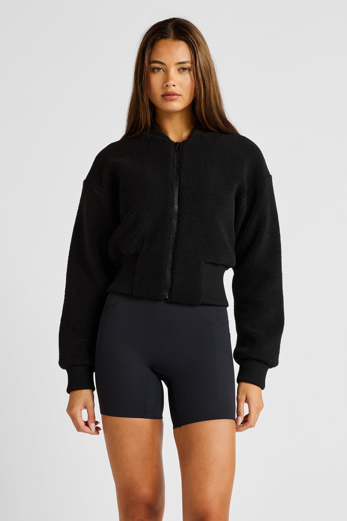 Image of Coats & Jackets. Product name - Sherpa Fleece Cropped Jacket in Black colour by brand - All Fenix