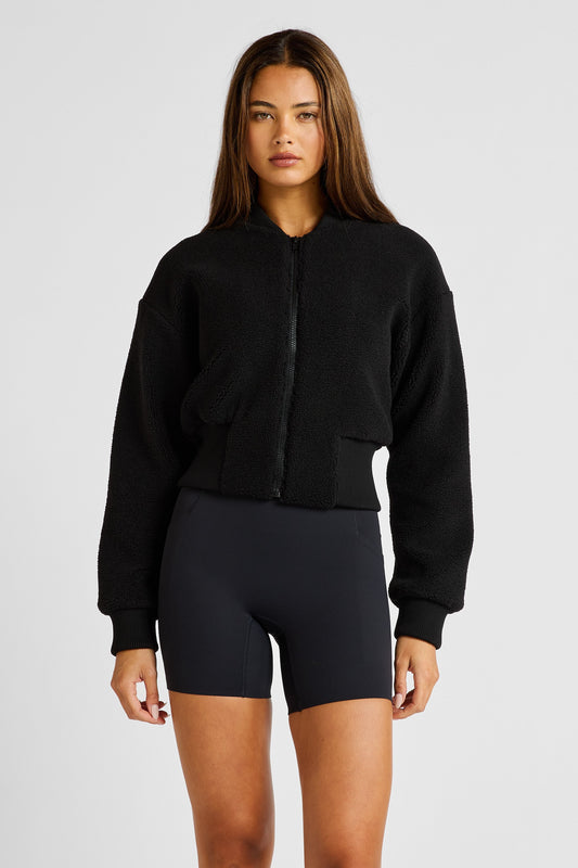 Image of Coats & Jackets. Product name - Sherpa Fleece Cropped Jacket in Black colour by brand - All Fenix