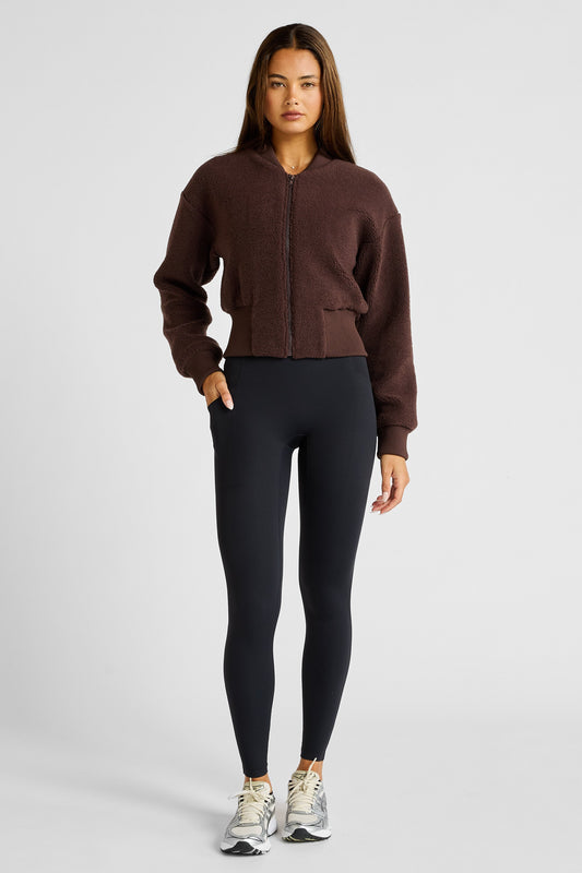 Sherpa Fleece Cropped Jacket (Espresso)