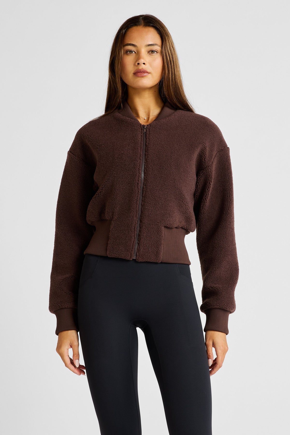 Image of Coats & Jackets. Product name - Sherpa Fleece Cropped Jacket in Espresso colour by brand - All Fenix