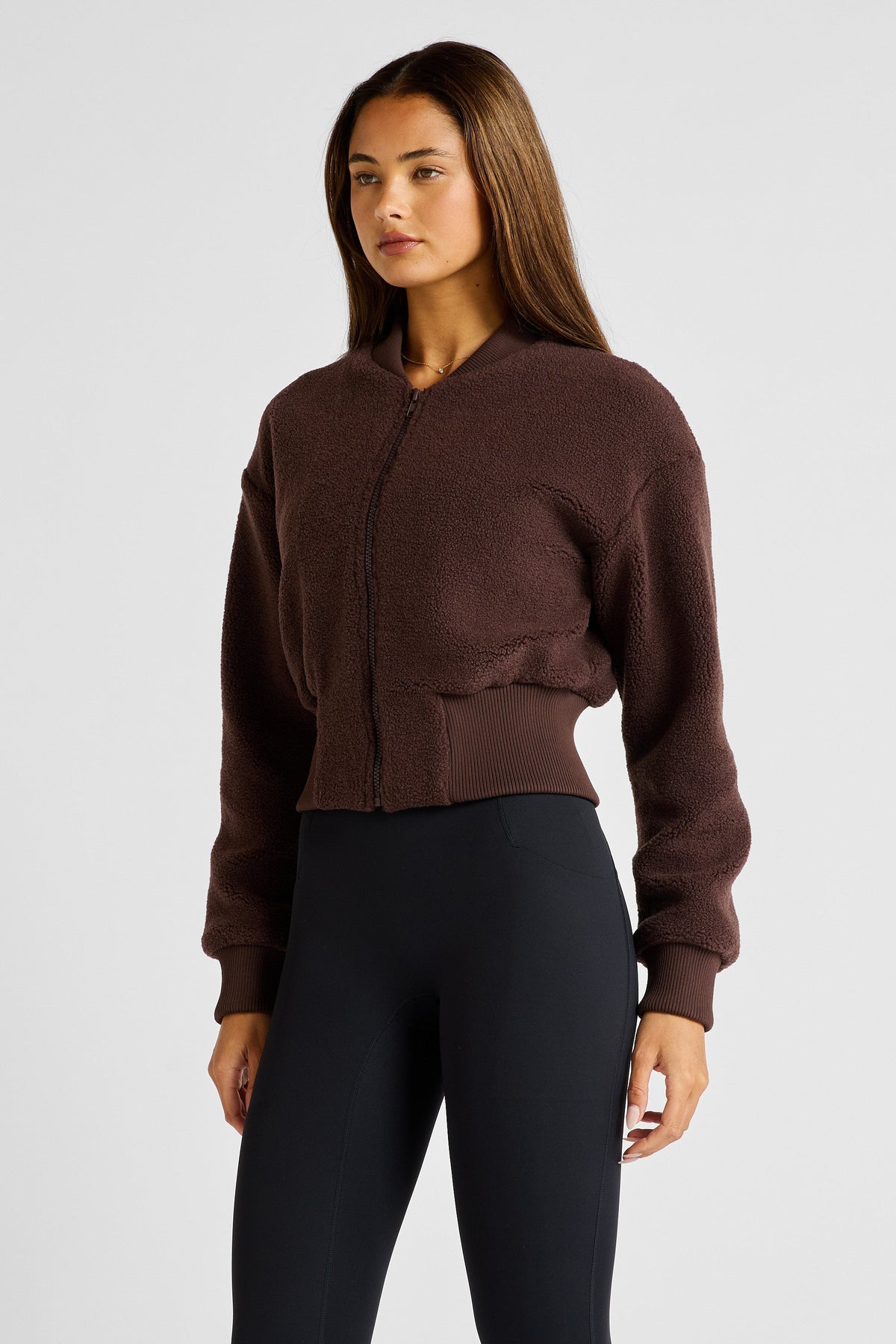 Sherpa Fleece Cropped Jacket (Espresso)