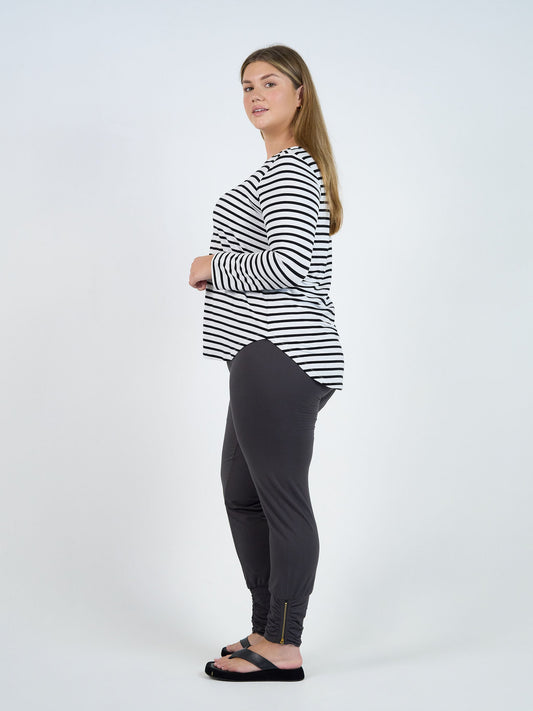 Lou Lou Adele Long Sleeve Bamboo Top (Grey Marle & Black Stripe)