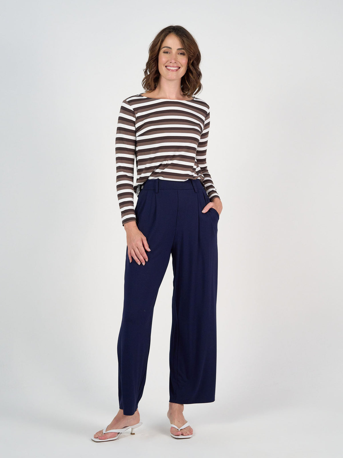 Lou Lou Adele Long Sleeve Bamboo Top (Brown Stripe)
