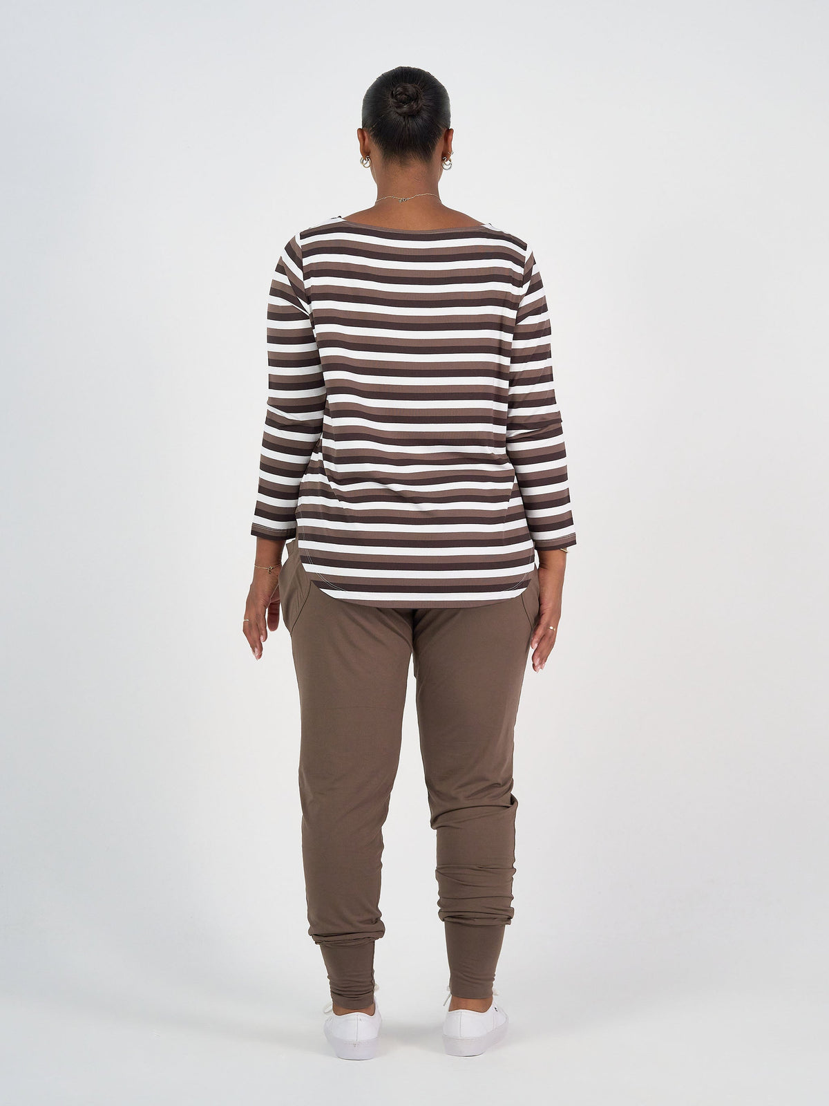 Lou Lou Adele Long Sleeve Bamboo Top (Brown Stripe)