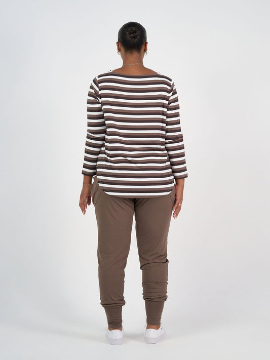 Lou Lou Adele Long Sleeve Bamboo Top (Brown Stripe)