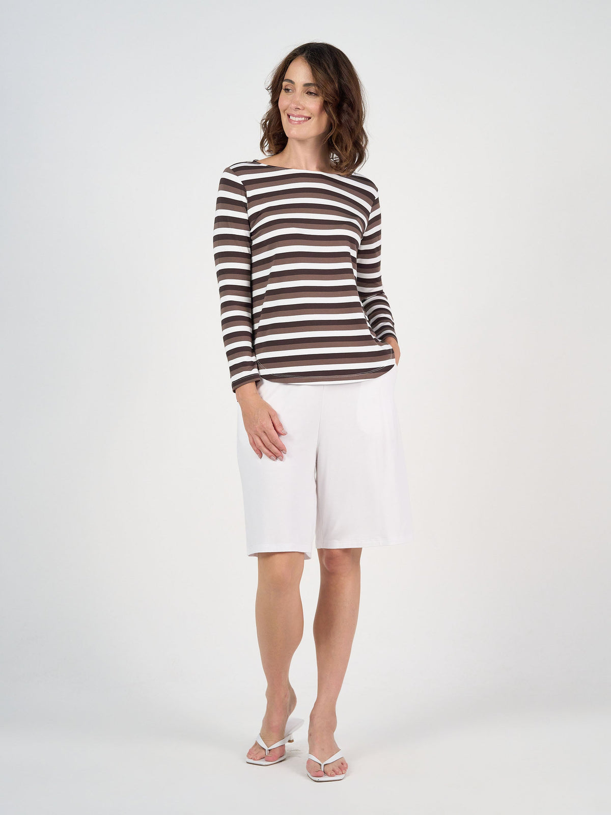 Lou Lou Adele Long Sleeve Bamboo Top (Brown Stripe)