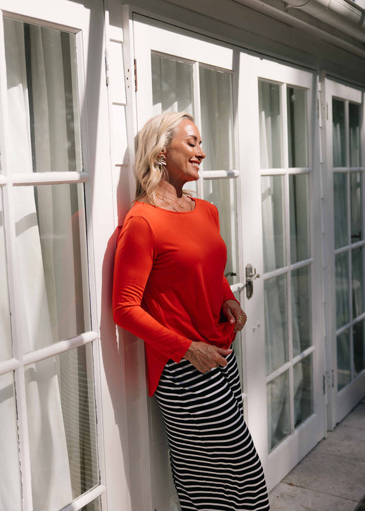 Lou Lou Adele Long Sleeve Bamboo Top (Fiery Red)
