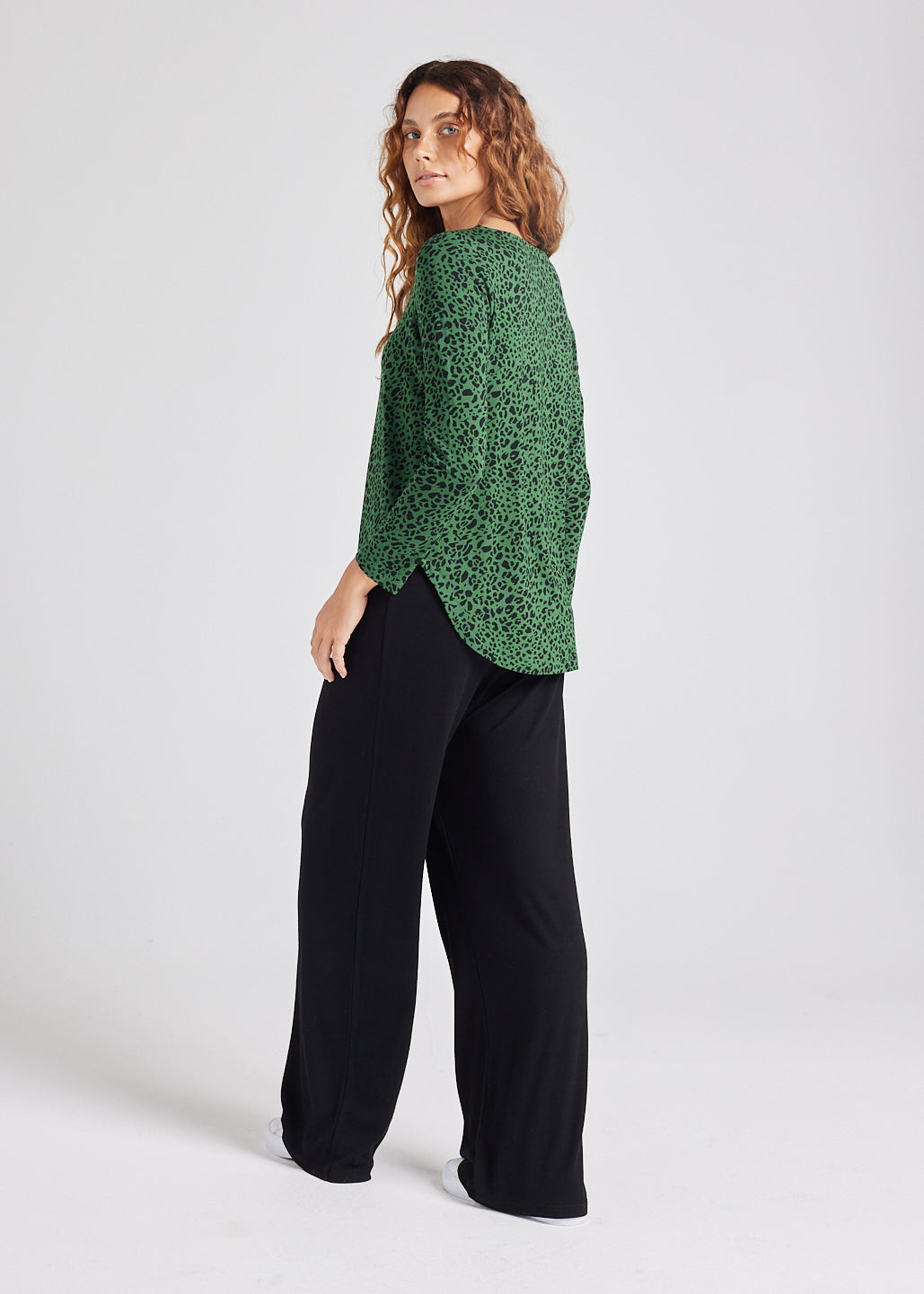 Lou Lou Adele Long Sleeve Bamboo Top (Green Leopard)