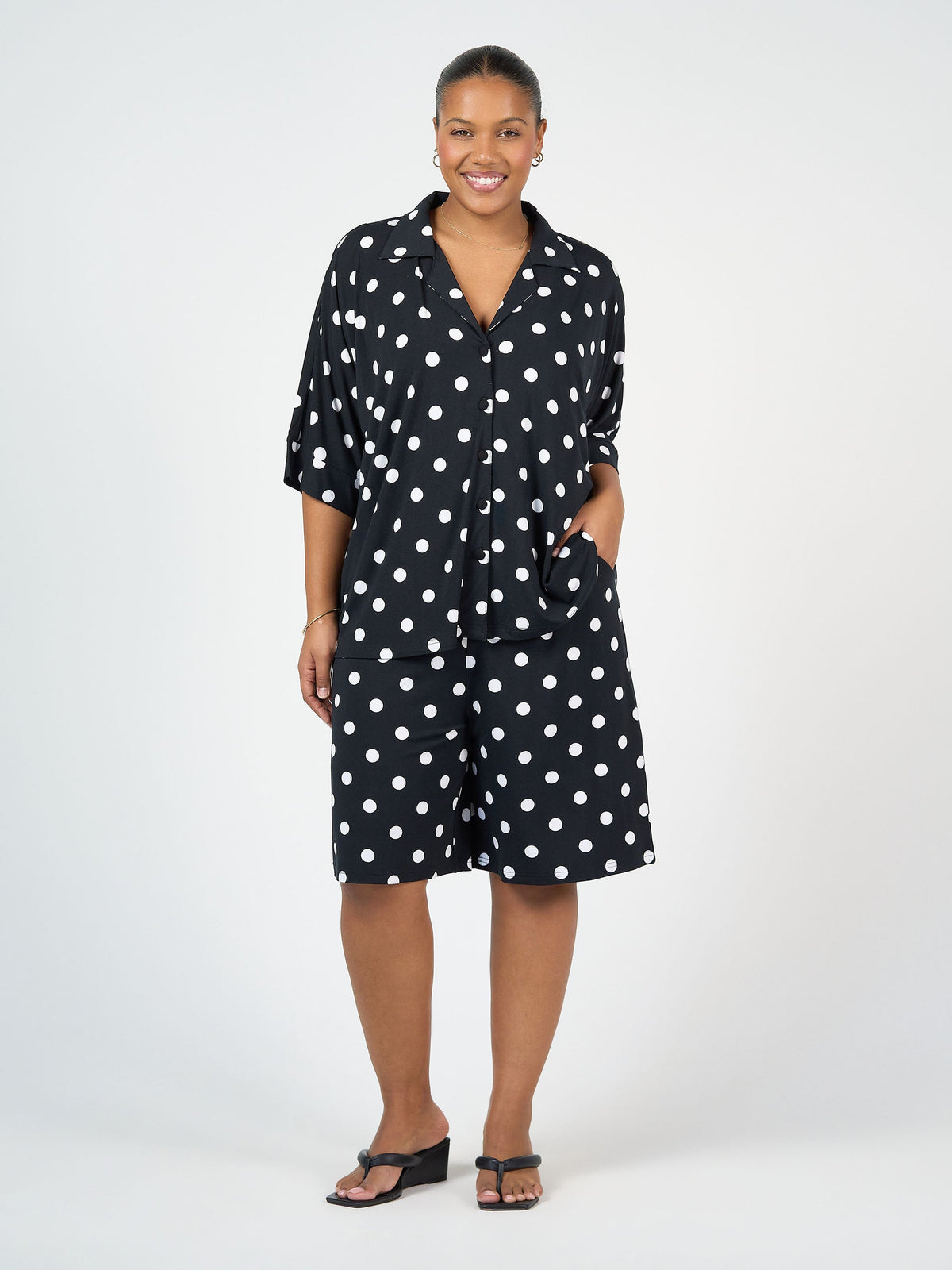 Lou Lou Simone Wide Leg Bamboo Shorts (Polka Dot)
