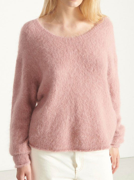 Image of a model wearing Outerwear. Product name - AMERICAN VINTAGE NUNY ROUND NECK KNIT in Makeup colour by brand - American Vintage