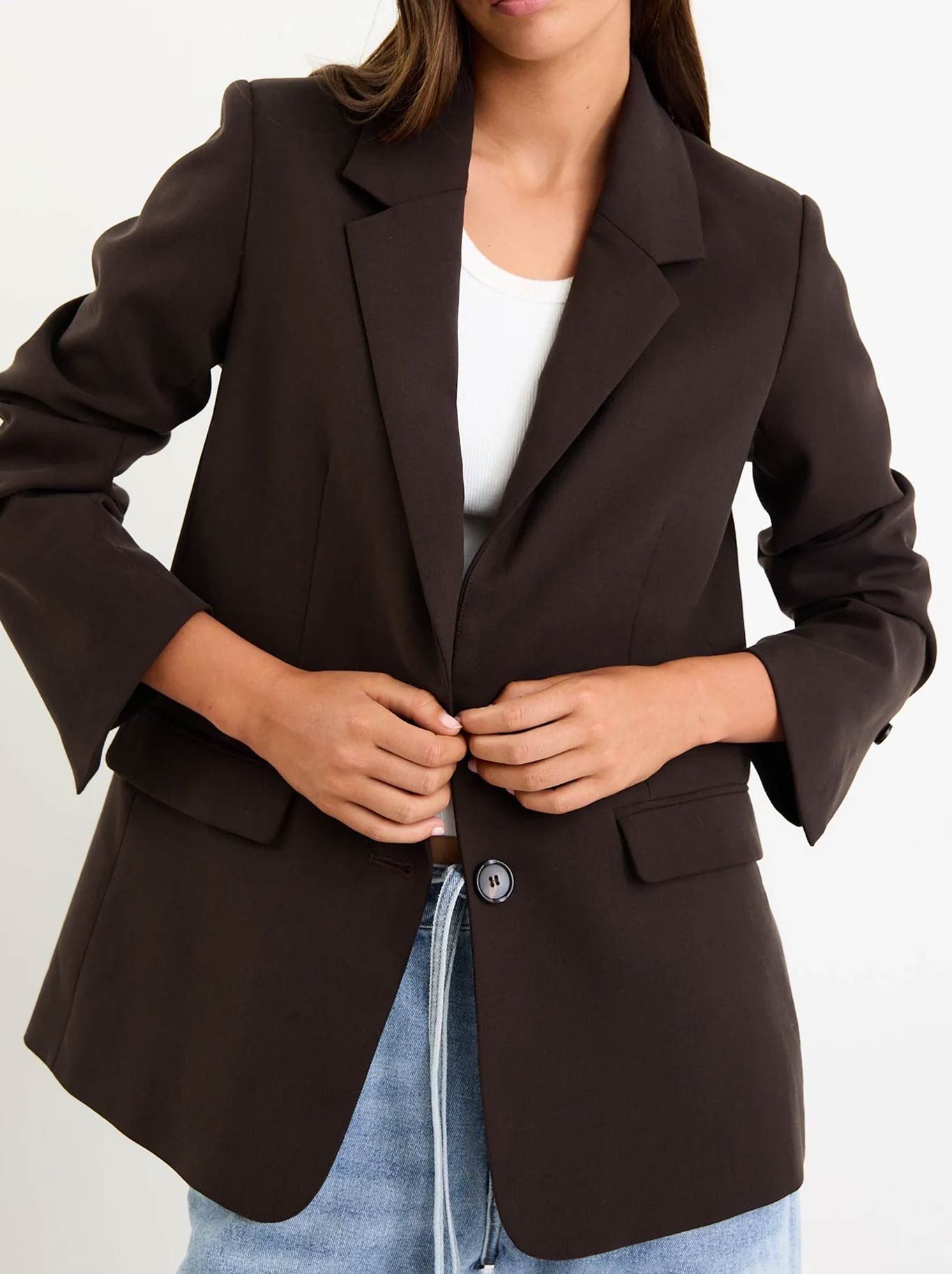 Image of Coats & Jackets. Product name - Among The Brave Diploma Blazer in Dark Chocolate colour by brand - Among The Brave