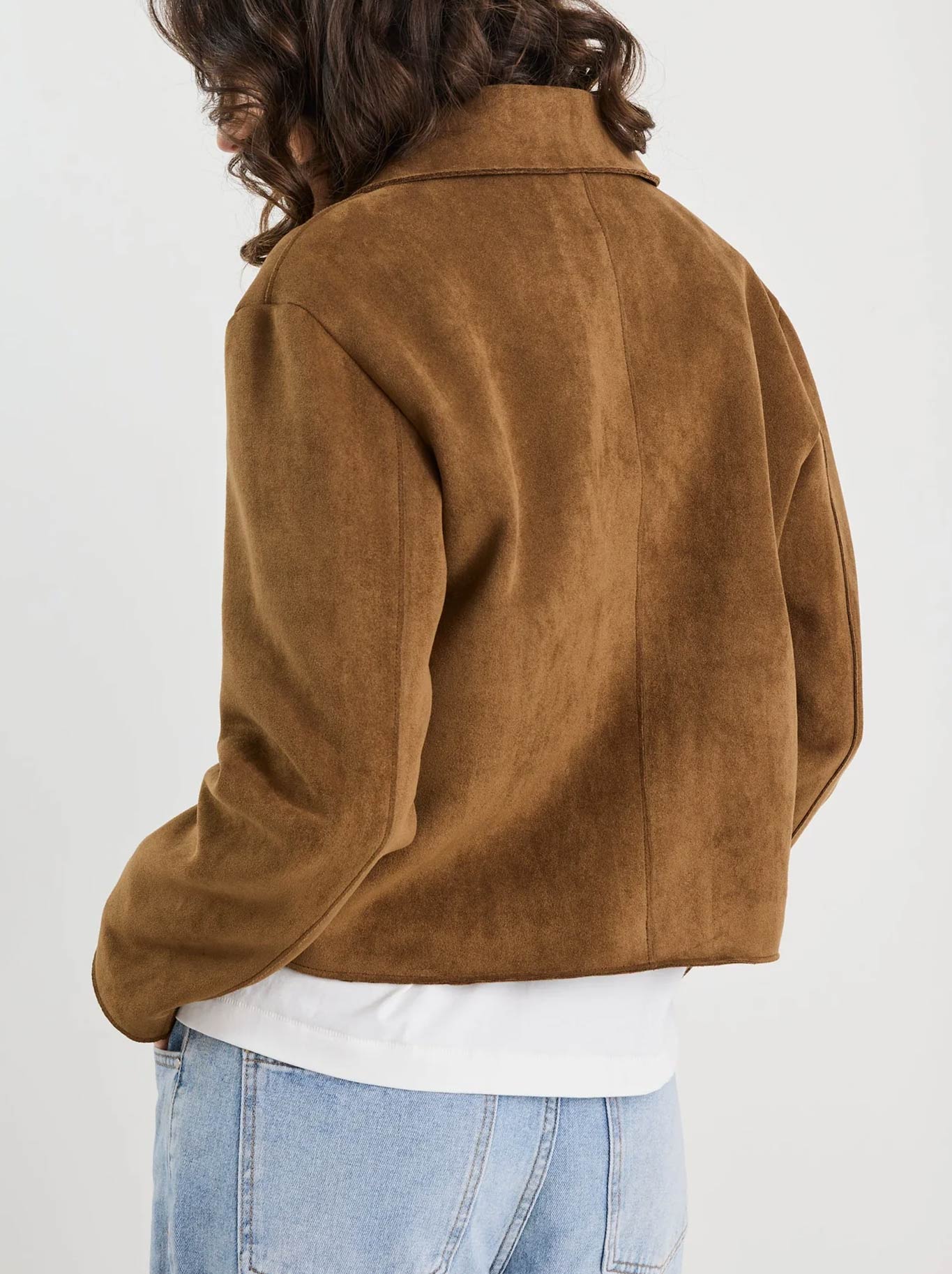 Among The Brave Exhibit Faux Suede Crop Jacket (Cinnamon)