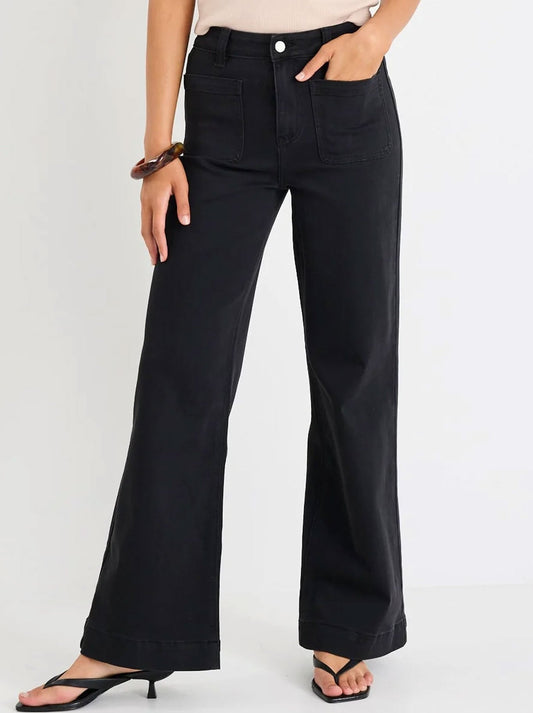 AMONG THE BRAVE ZOEY HIGH RISE WIDE LEG JEAN (Black)