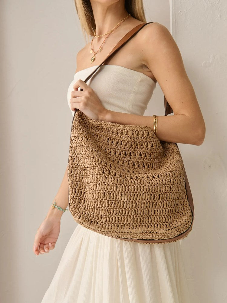 Betty Basics Velra Straw Shoulder Bag (Tan)