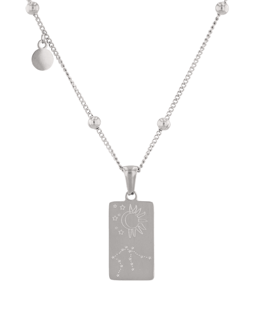 LAVANA Aquarius Silver Zodiac Tag Necklace