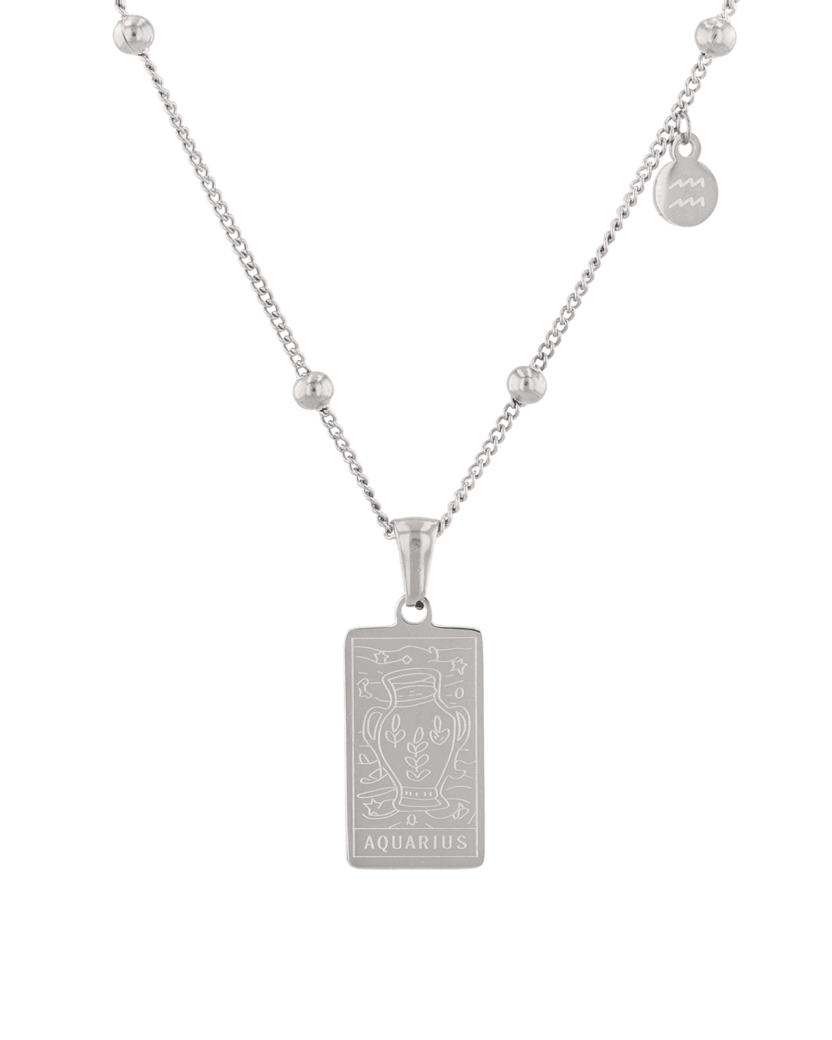 Image of Necklaces. Product name - Aquarius Silver Zodiac Tag Necklace in colour by brand - LAVANA